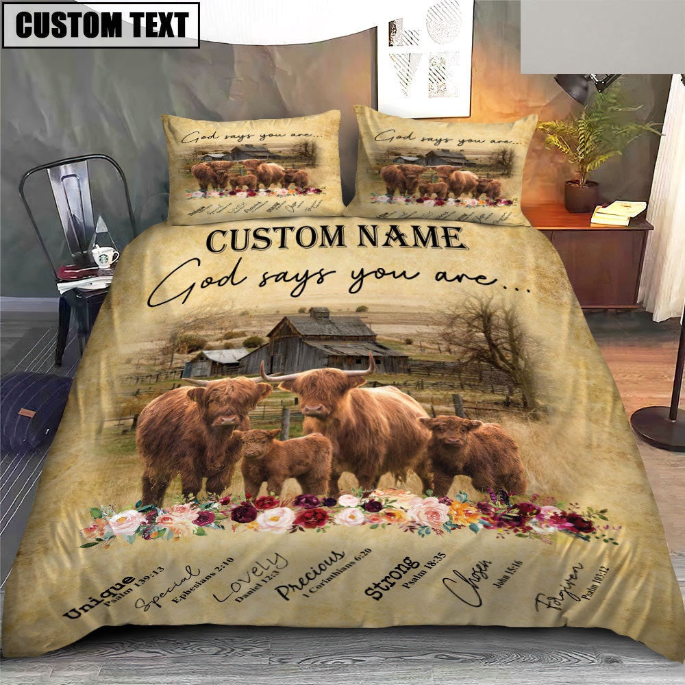 Highland God Says You Are Custom Name Bedding Set Anniversary Gifts For Couples