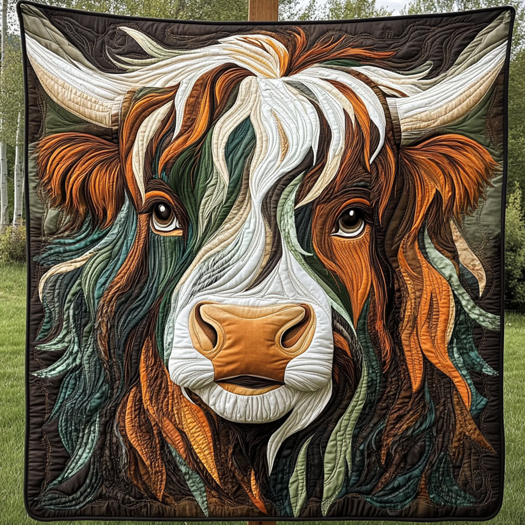 Highland Hills Wanderer Quilted Blanket Nice Throw Blanket Best Highland Cattle Gifts Items