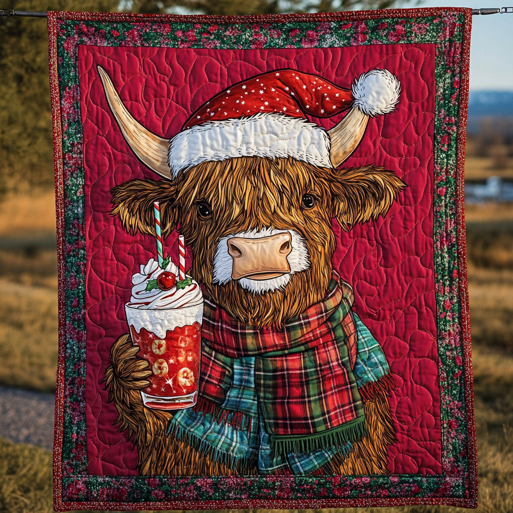 Highland Holiday Bliss Quilted Blanket Gift For Cow Lover