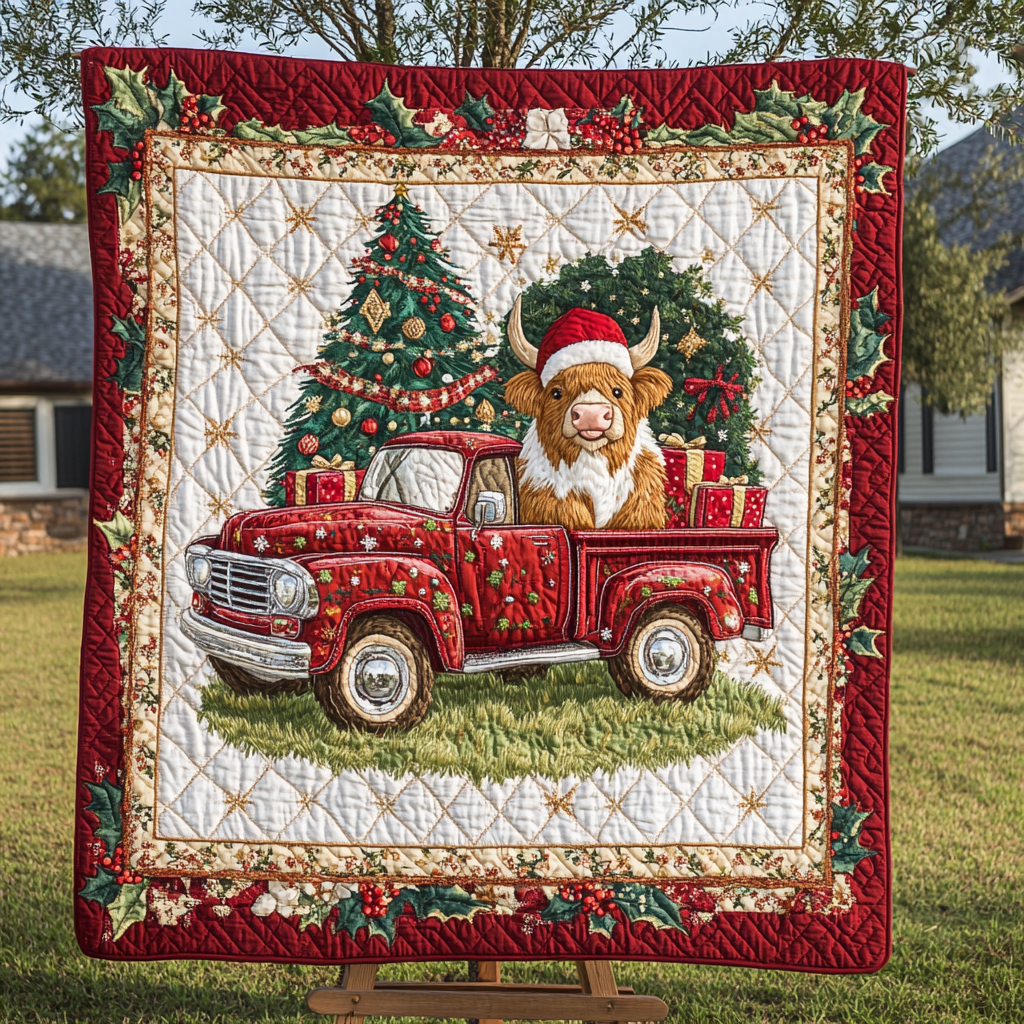 Highland Holly Jolly Quilted Blanket Cow Gifts For Cow Loversr