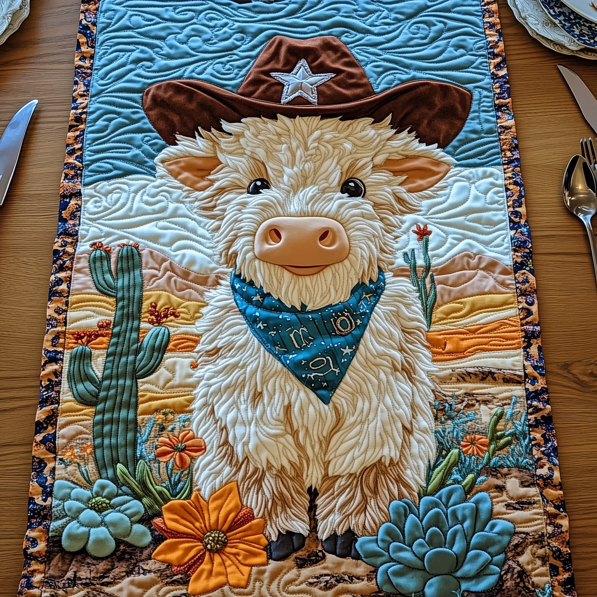 Highland Hoofbeats Quilted Table Runner Holiday Table Runner Decoration