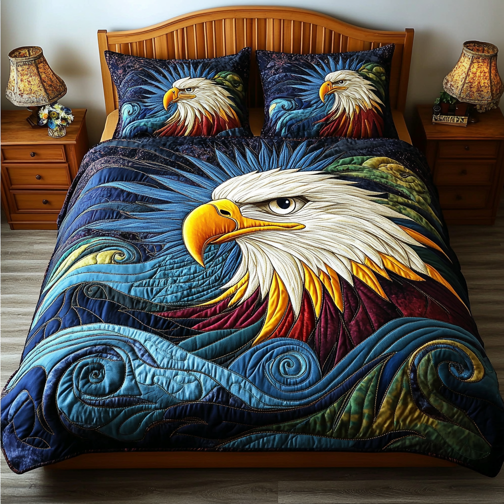 Highland Hunter Quilted Bedding Set Bed Decor Gift Ideas For Eagle Lovers