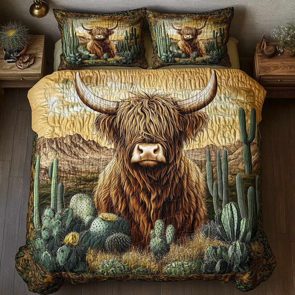 Highland Majesty Quilted Bedding Set Bed Decor Highland Cow Gifts For Her
