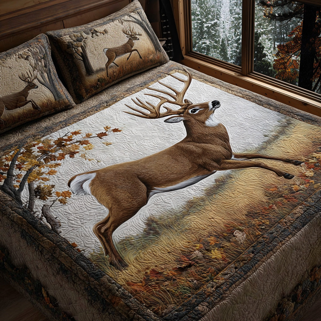 Highland Mist Deer Quilted Bedding Set Bed Room Decoration Deer Hunters Gifts For Dad
