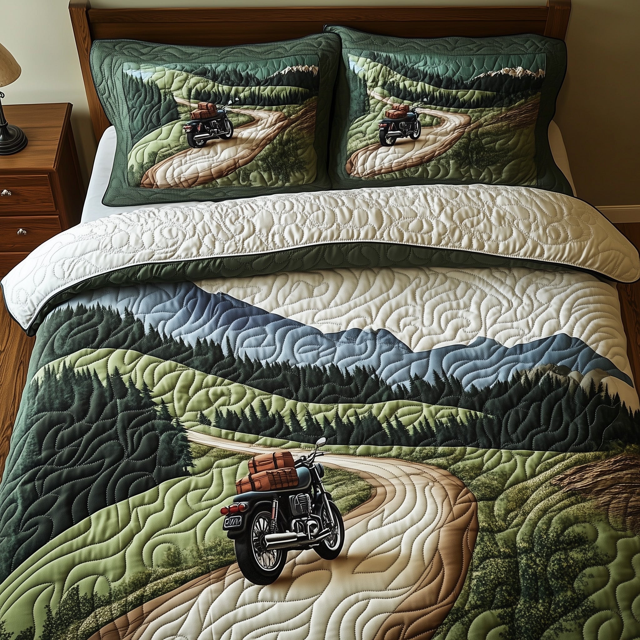 Highland Motorcycle Journey Quilted Bedding Set Duvet Cover Merchandise Best Gifts For Motorcycle Riders