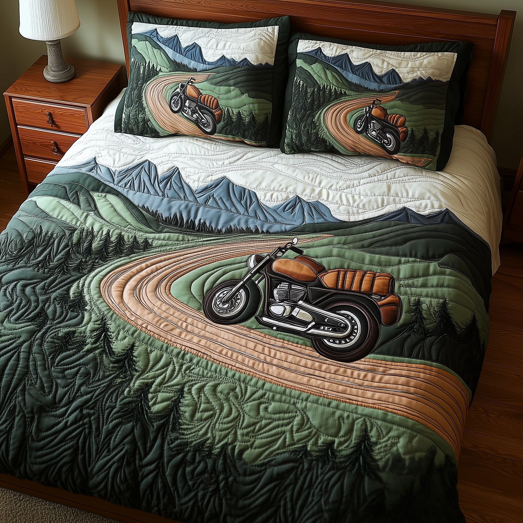 Highland Motorcycle Journey Quilted Bedding Set Duvet Cover Merchandise Motorbike Gifts For Dad