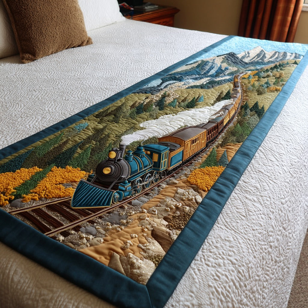 Highland Passage Quilted Bed Runner Cozy Bedroom Decor Gift Ideas For Train Lovers