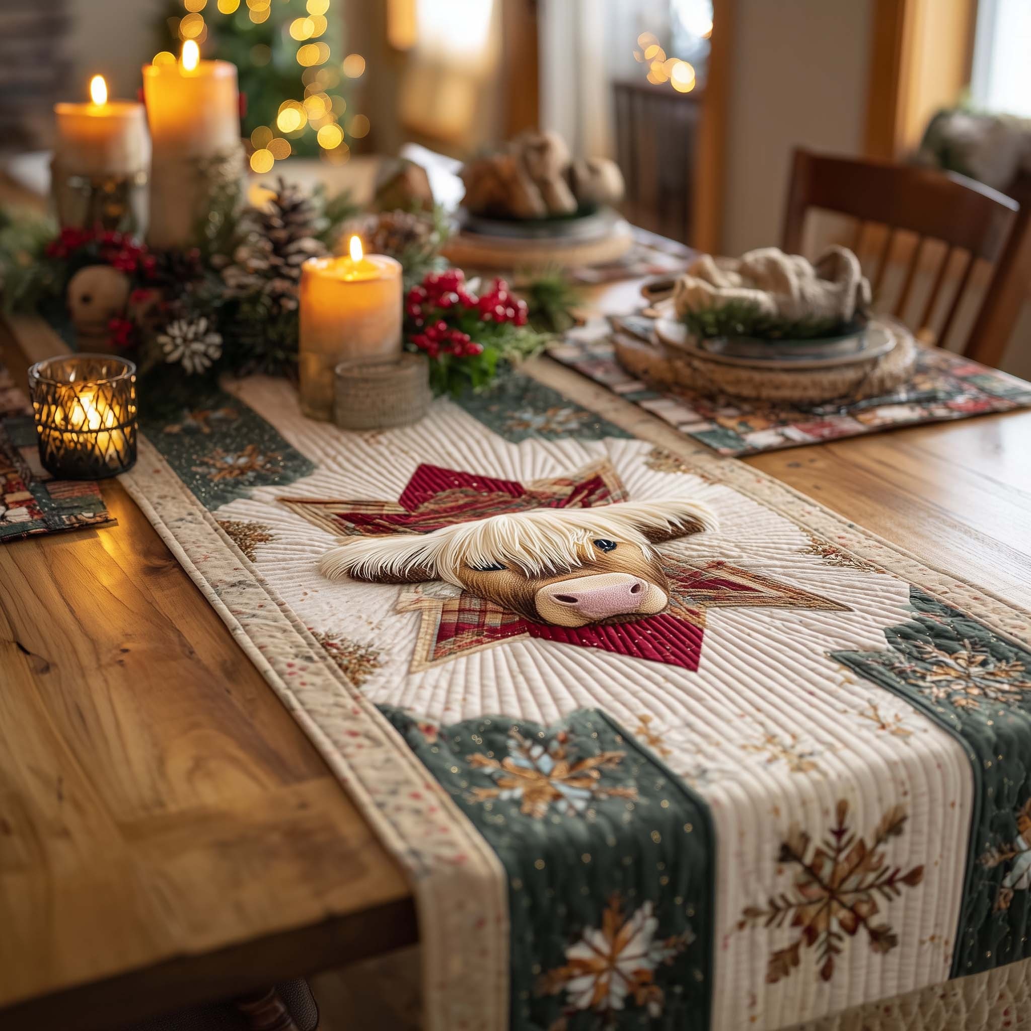 Highland Pride Quilted Table Runner Rustic Kitchen Dining Decor Gift For Cozy Family Home