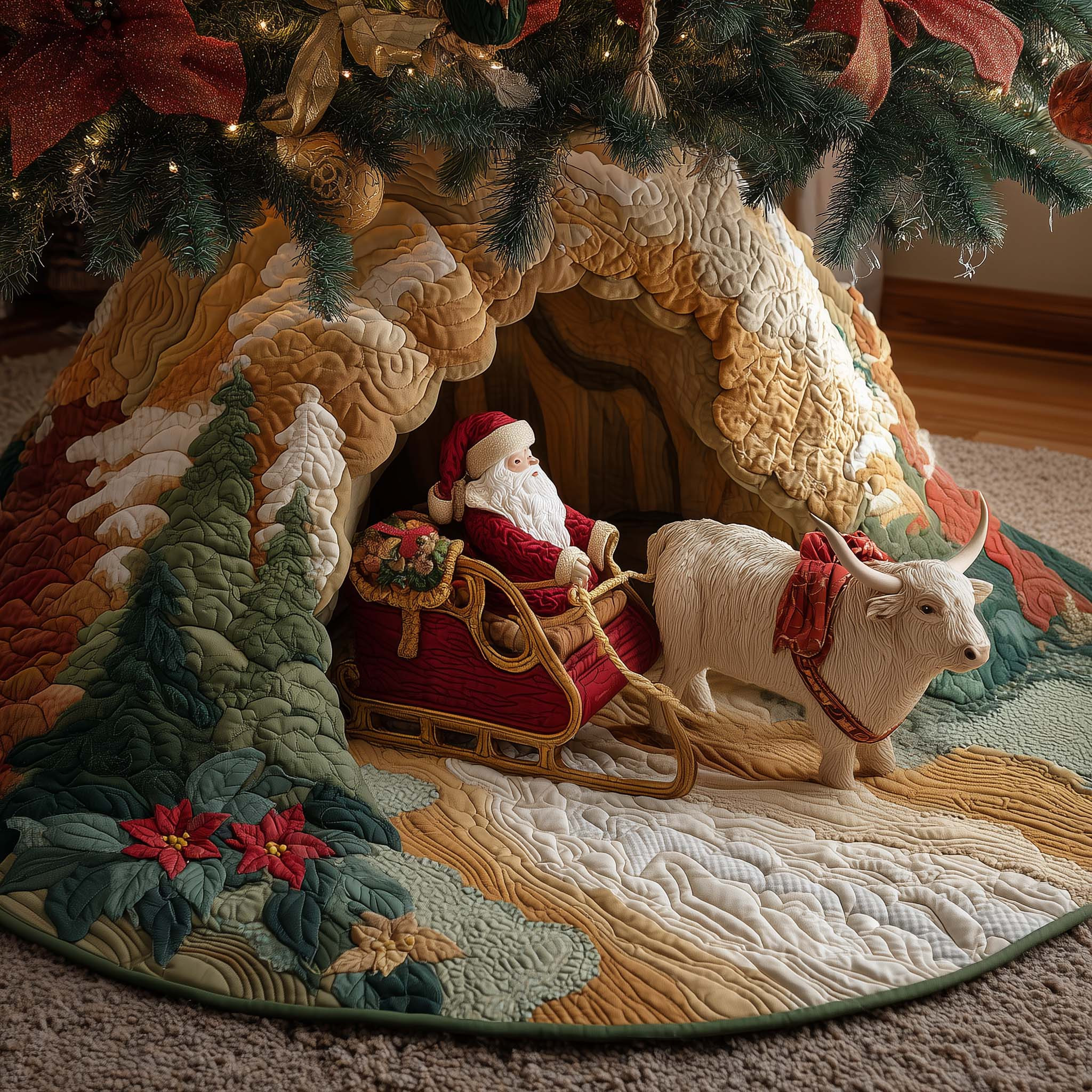 Highland Sleigh Quilted Tree Skirt Soft Aesthetic Home Decor Christmas Gift Ideas