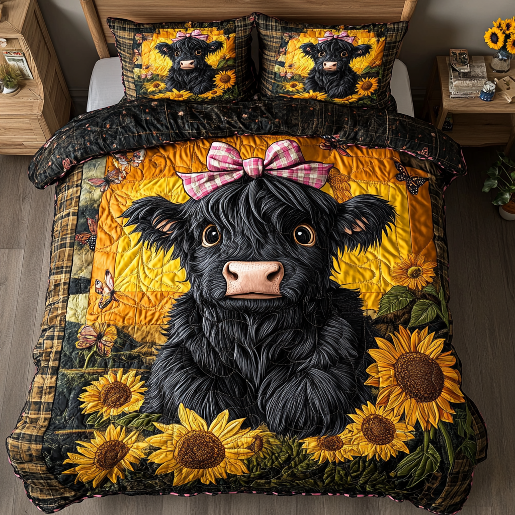 Highland Spirit Quilted Bedding Set Bed Room Decoration Highland Cow Presents