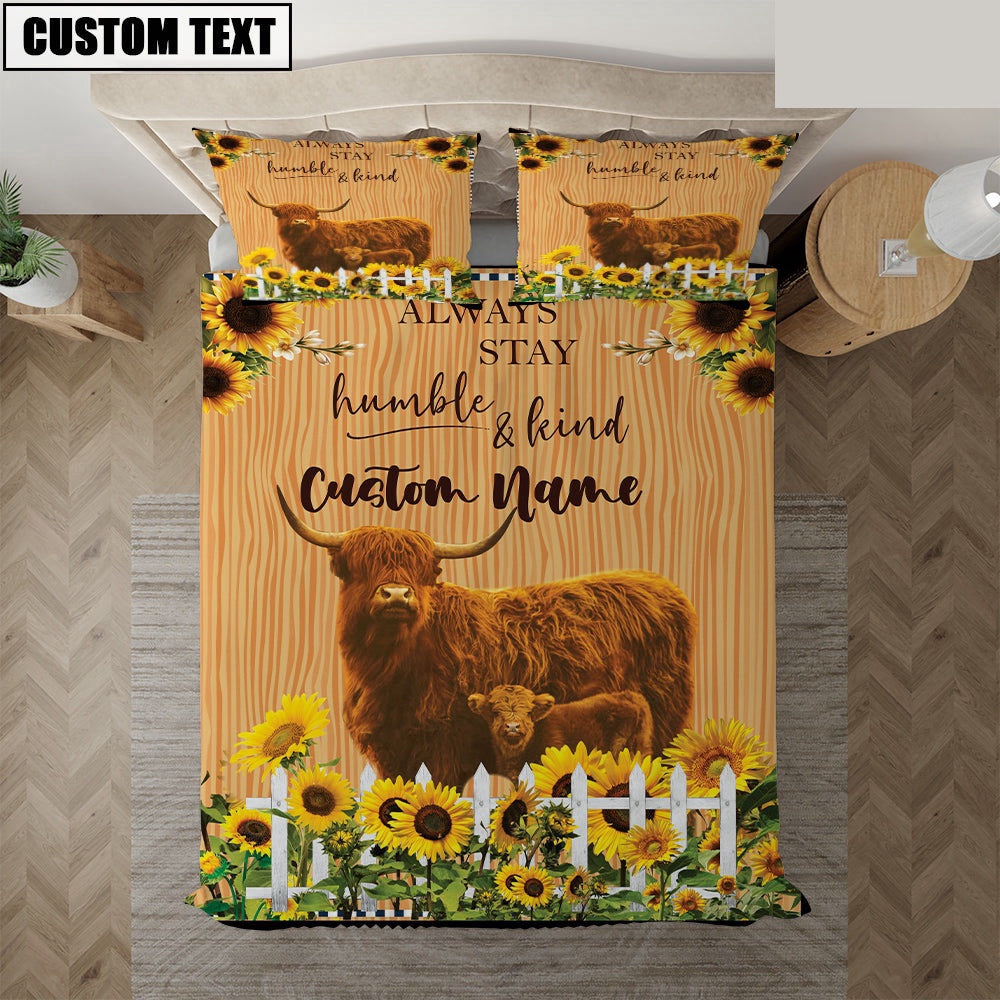 Highland Stay Humble And Kind Custom Name Bedding Set Anniversary Gifts For Couples