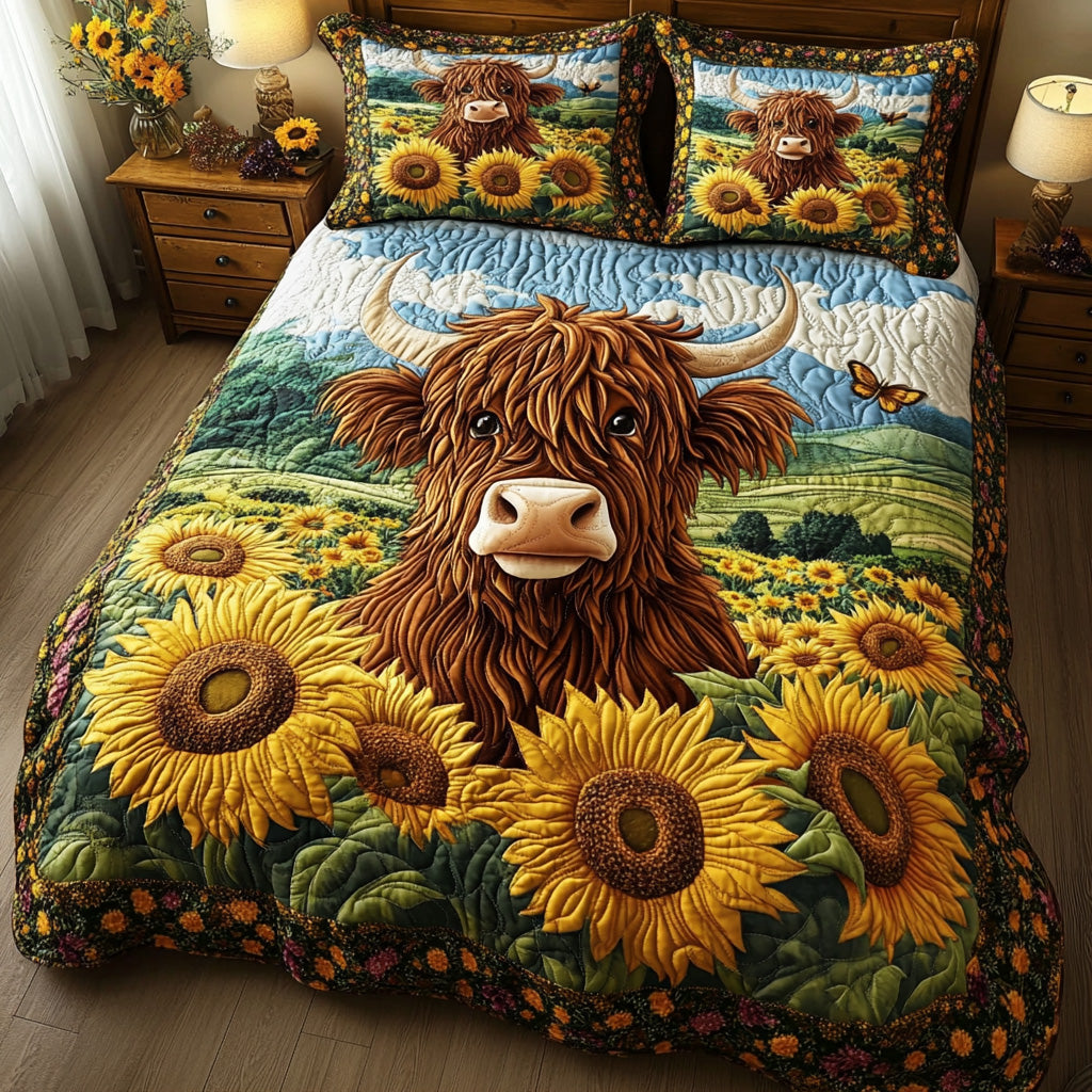 Highland Sunshine Quilted Bedding Set Duvet Cover Merchandise Highland Cow Themed Gifts