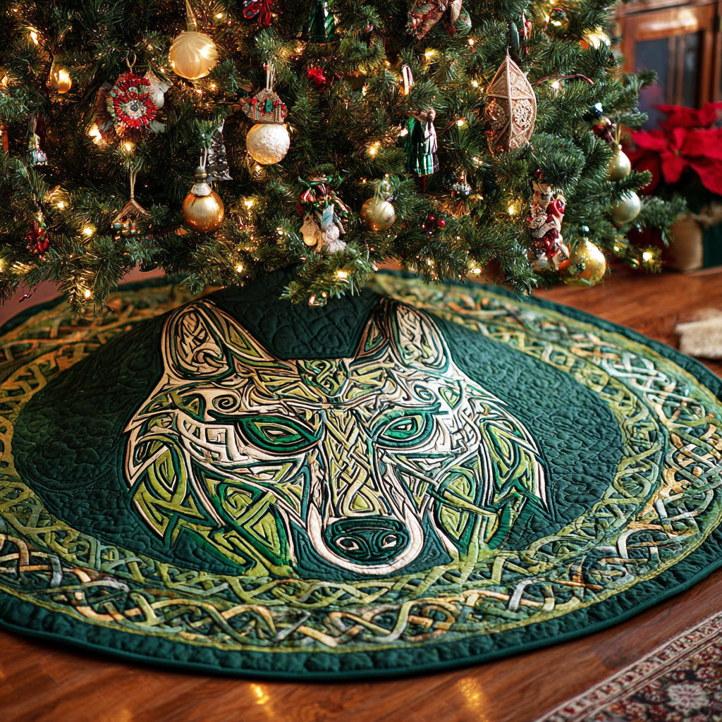 Highland Wolf Circle Christmas Quilted Tree Skirt Xmas Tree Decor Wolf Lover Christmas Gifts