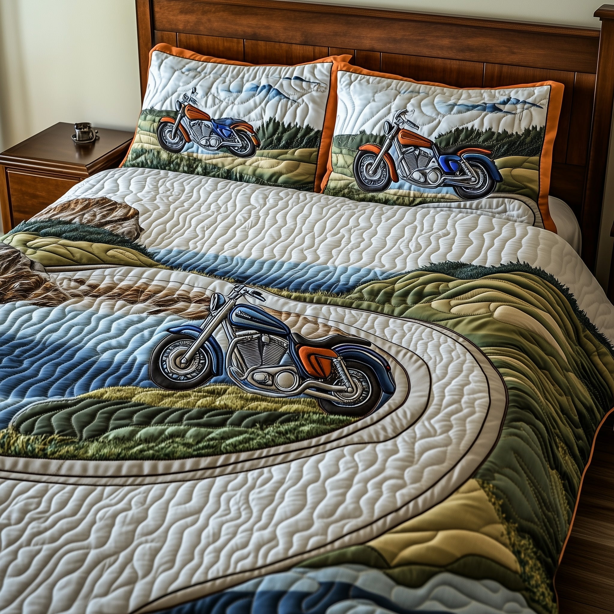 Highway by the Sea Quilted Bedding Set Duvet Cover Merchandise Best Gifts For Motorcycle Riders