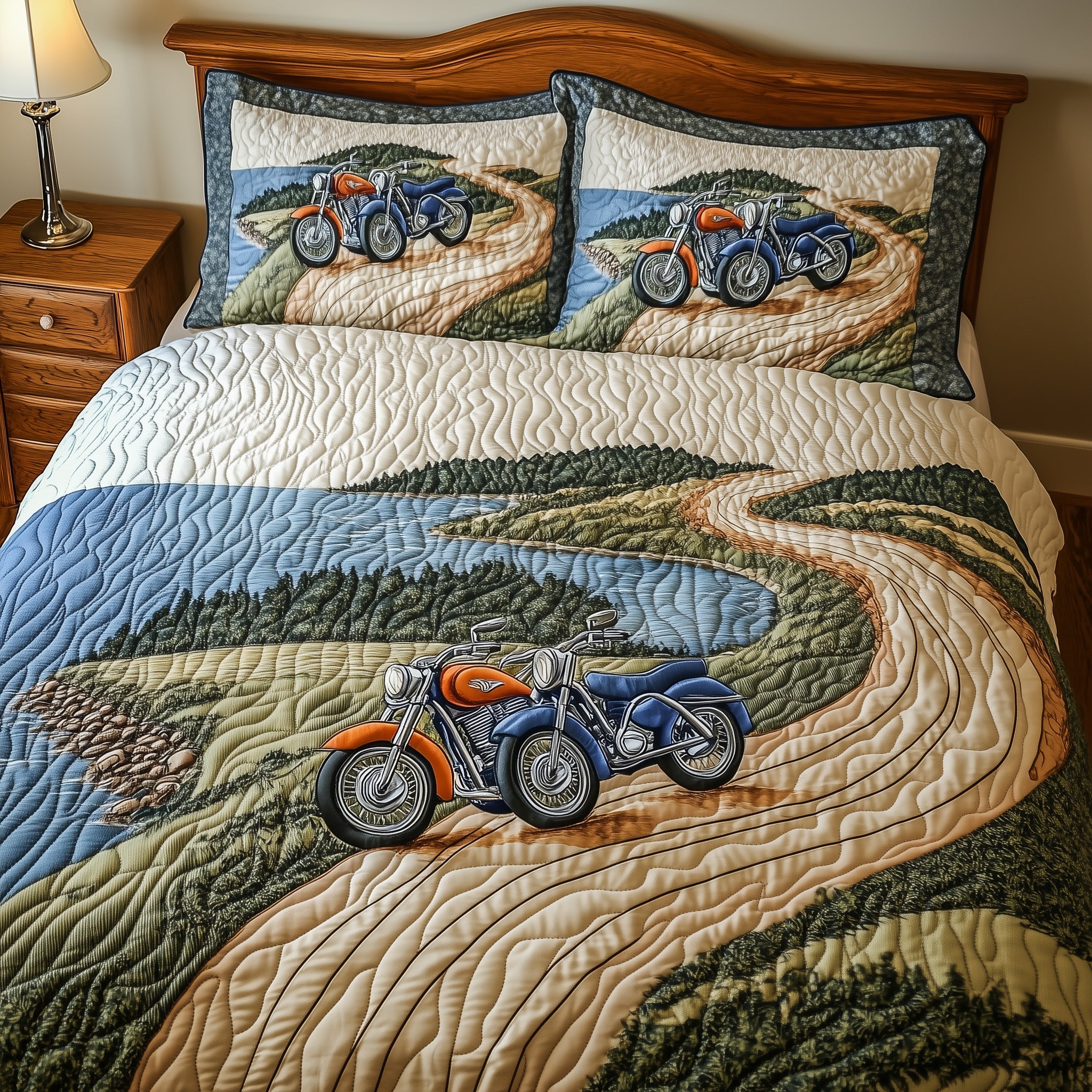 Highway by the Sea Quilted Bedding Set Duvet Cover Merchandise Motorbike Gift Ideas