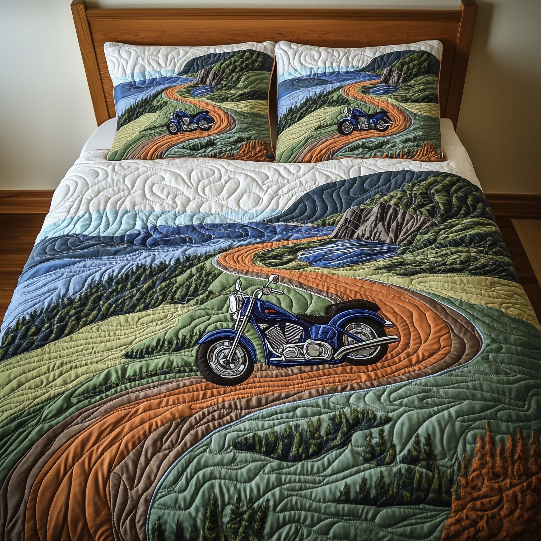Highway by the Sea Quilted Bedding Set Duvet Cover Merchandise Motorbike Themed Gifts