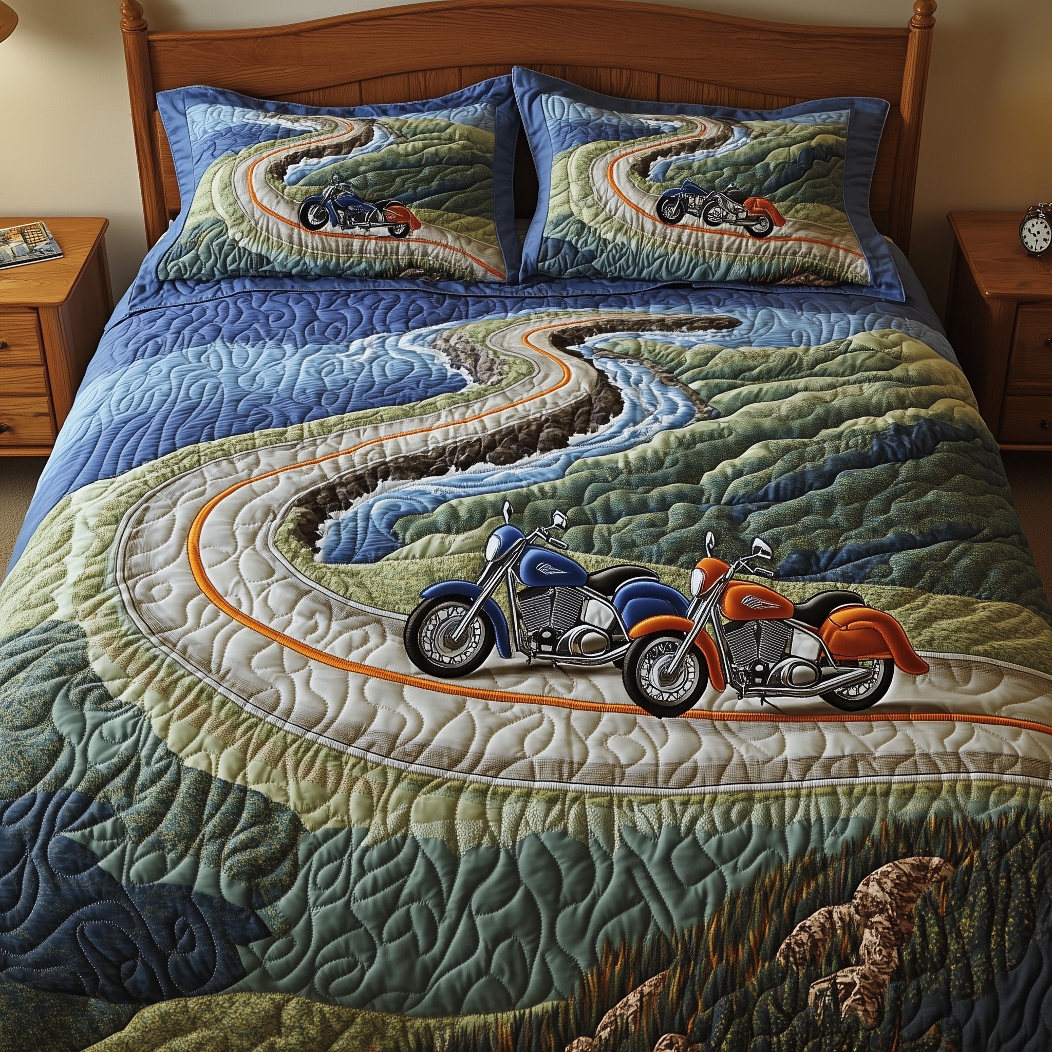 Highway by the Sea Quilted Bedding Set Duvet Cover Merchandise Motorcycle Related Gifts