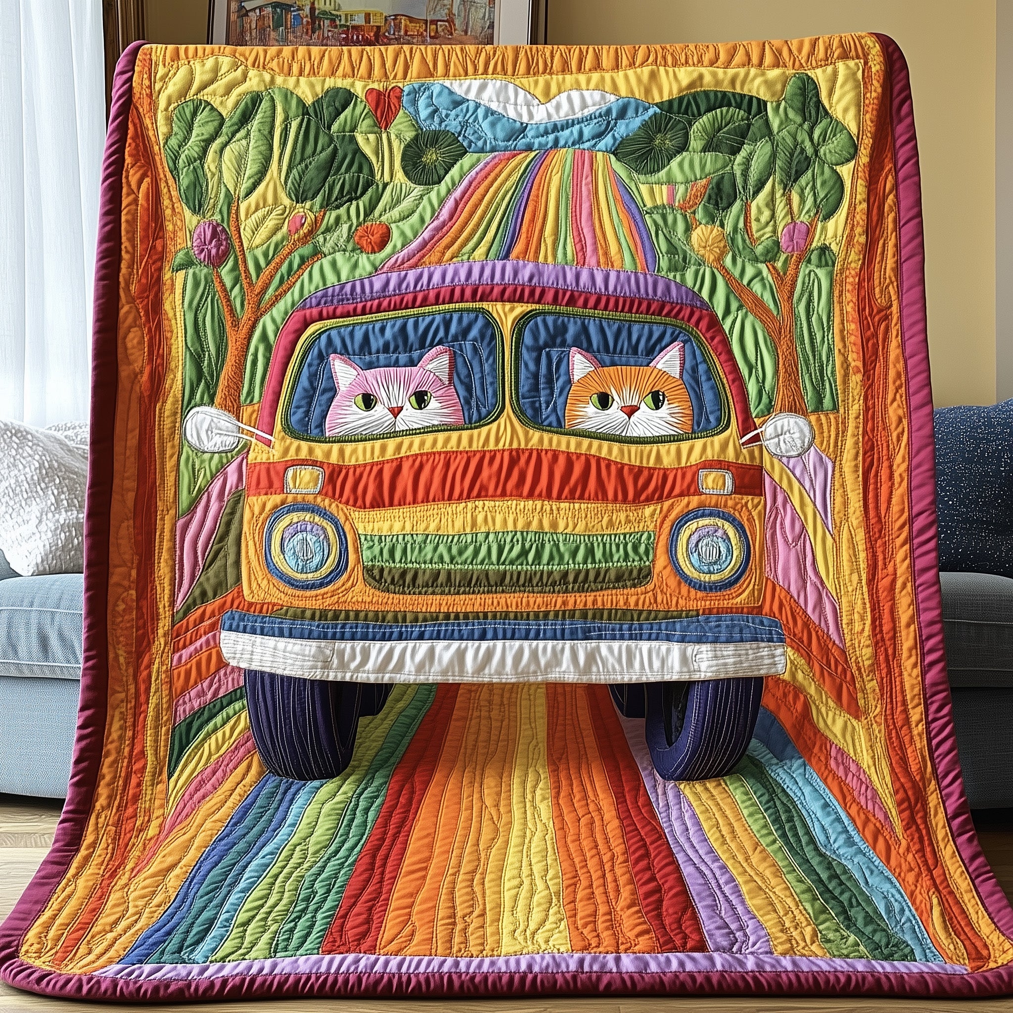 Highway Meowster Quilted Blanket Sofa Throw BlanketCat Gifts For Women