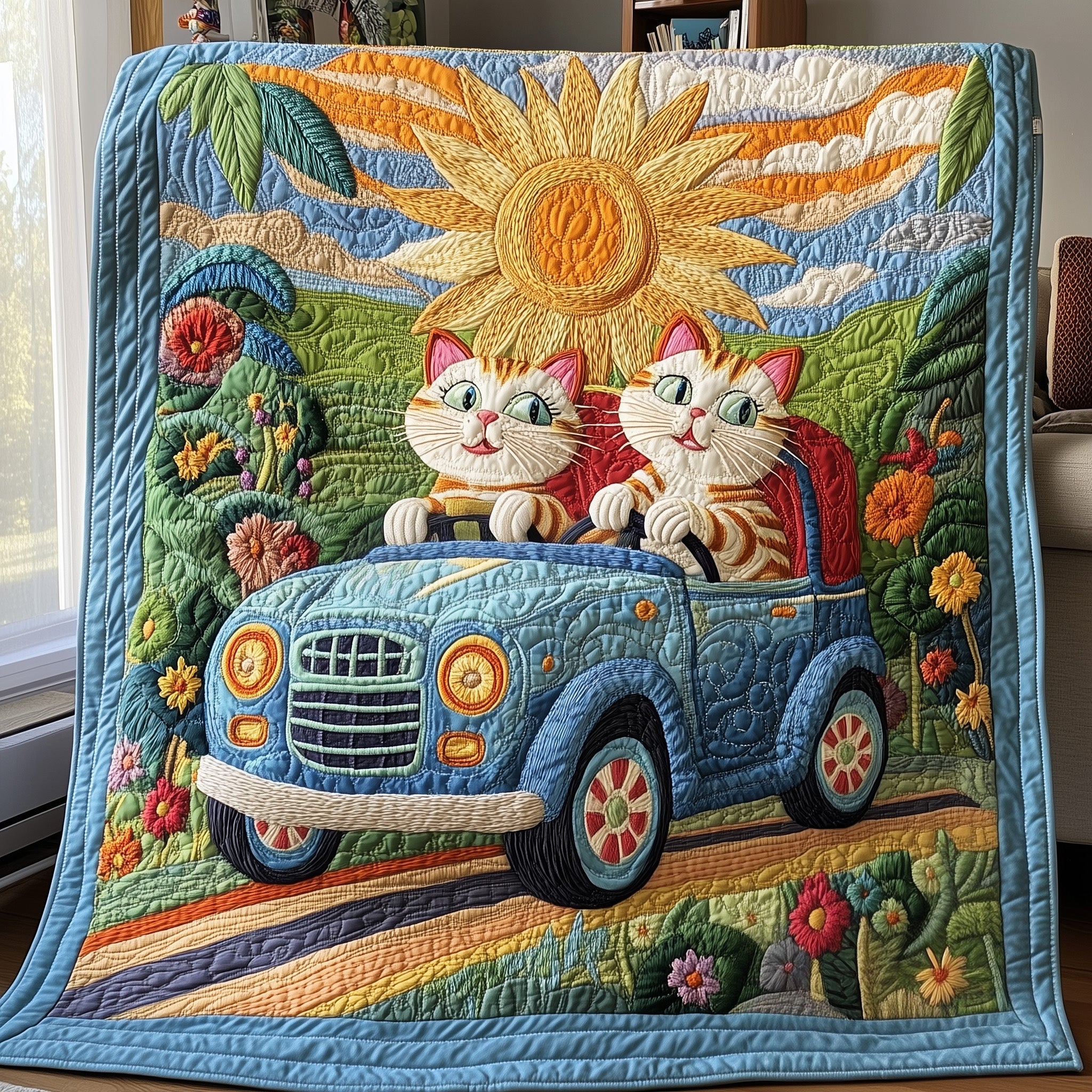 Highway Meowster Quilted Blanket Sofa Throw BlanketCat Gifts Women Xmas Holiday