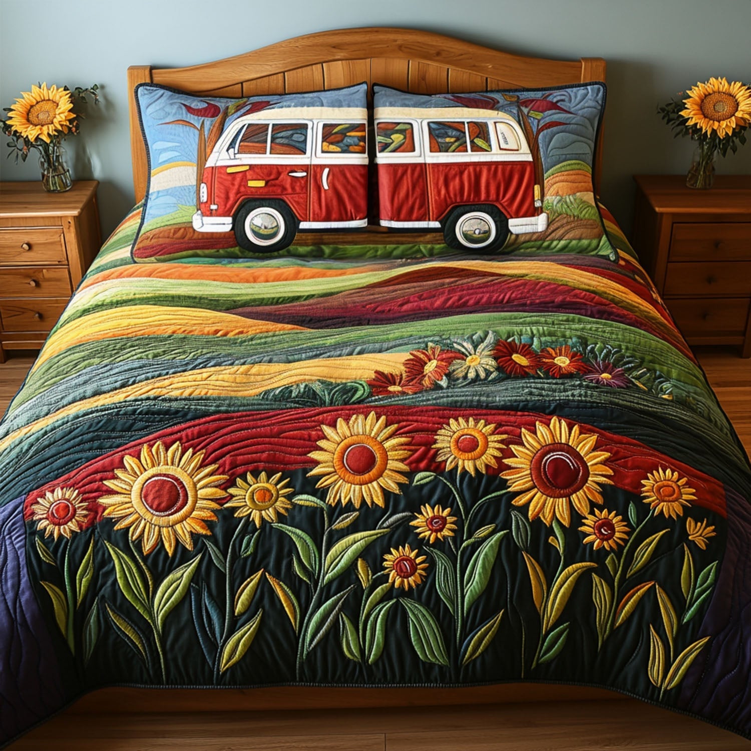 Highway to Sunshine Quilted Bedding Set Cozy Bedroom Decor Best Gifts For Hippie Boyfriend