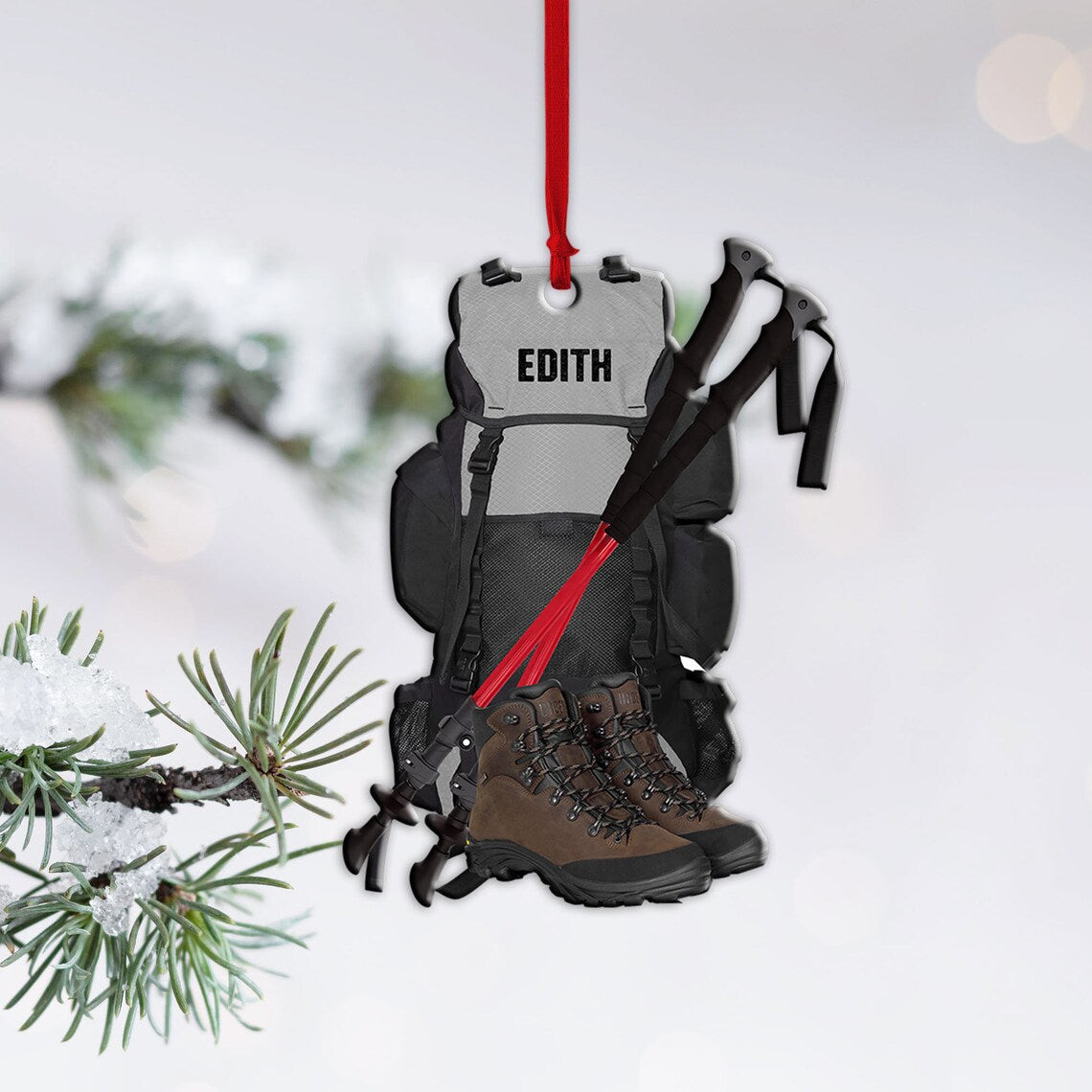 Hiking Bag Custom Custom Shape Ornaments Hiking Christmas Flat Ornament Camping Lover Gift Hiking Lover Gift Christmas Gift For Camper