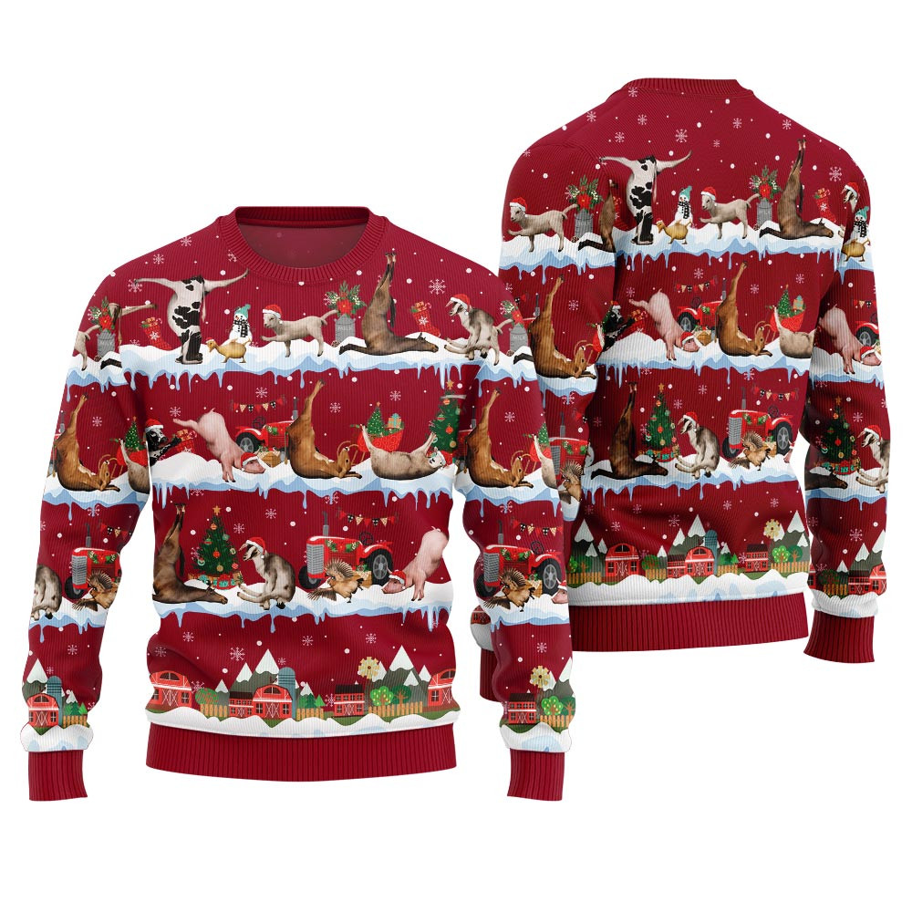 Hilarious Barnyard Chaos Ugly Christmas Sweater Custom Holiday Sweater Merch That Warms the Heart