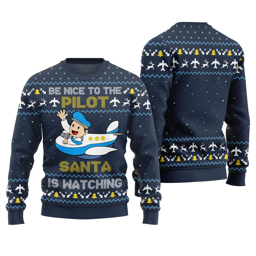 Hilarious Be Nice To Pilot Santa Ugly Sweater Navy Christmas Merch Gift That Brings Joy and Warmth