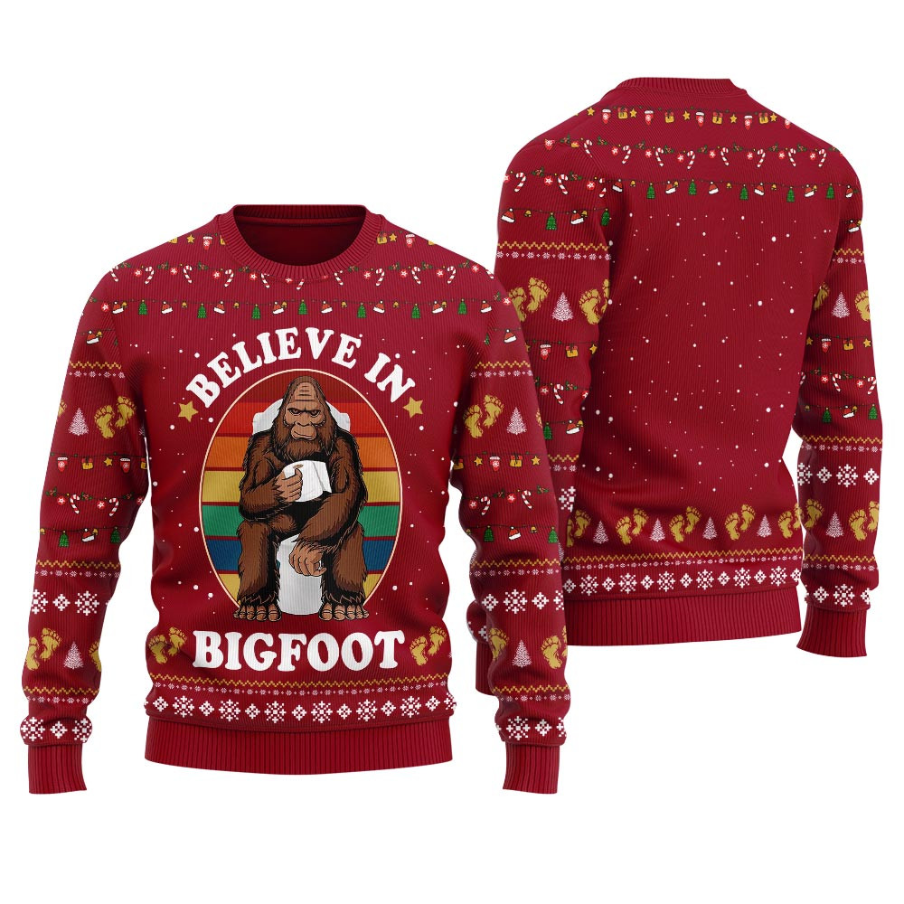 Hilarious Believe In Bigfoot Christmas Ugly Sweater Womens Thoughtful Winter Gift Merch for Special Moments
