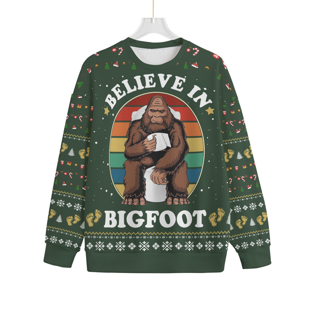 Hilarious Believe In Bigfoot Plus Size Ugly Christmas Sweater Cute Christmas Sweatshirt for Holiday Spirit