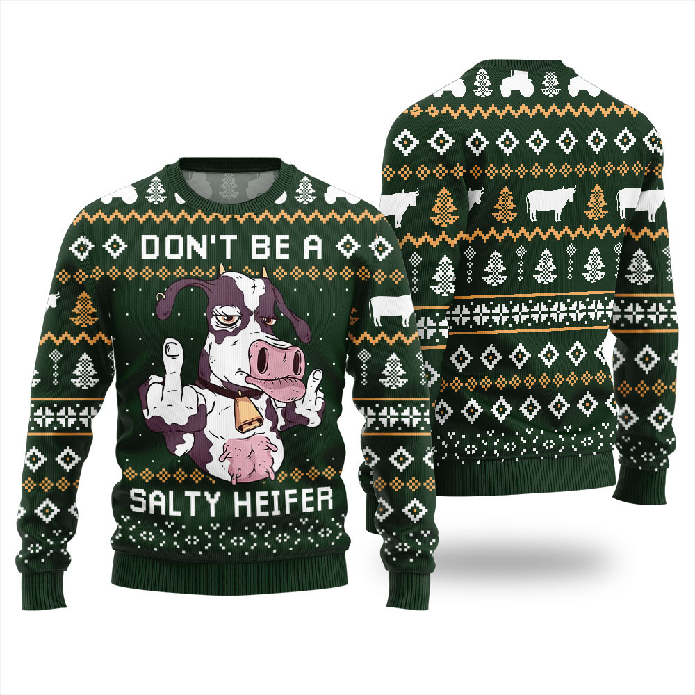 Hilarious Cow Inappropriate Xmas Sweater Green Casual Winter Sweatshirt for Daily Comfort