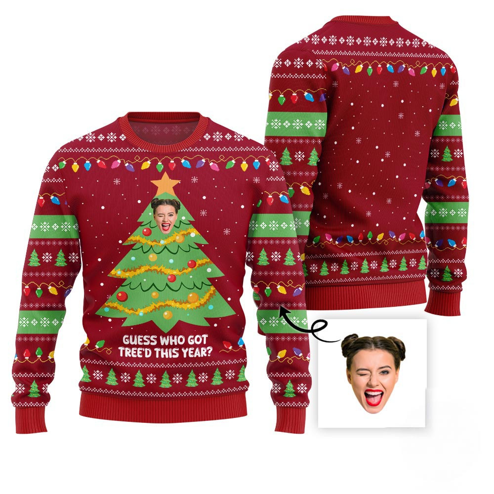 Hilarious Custom Face Christmas Tree Sweater Christmas Gifts For Dad