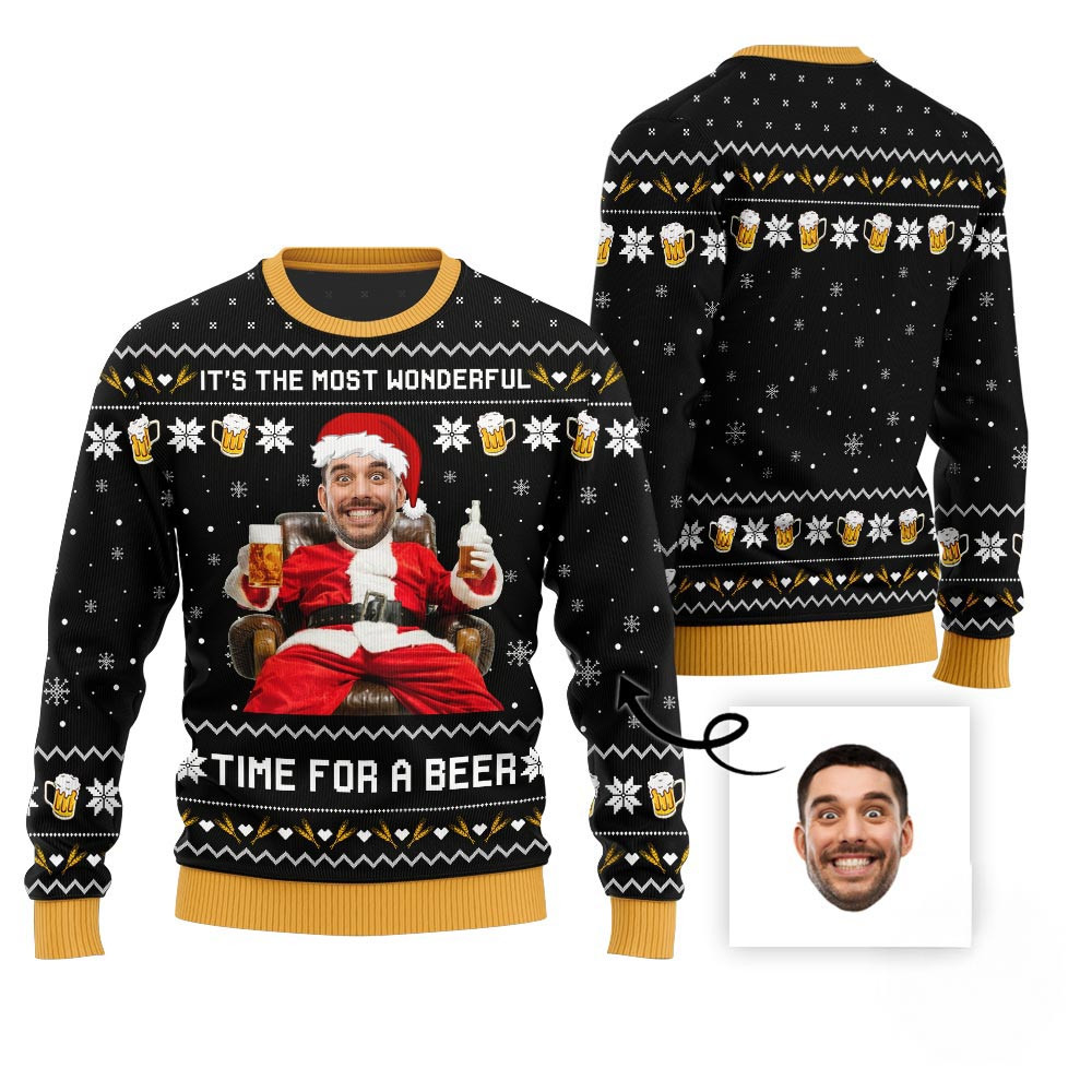 Hilarious Custom Face Santa Beer Ugly Xmas Sweater Cute Sweaters For Christmas