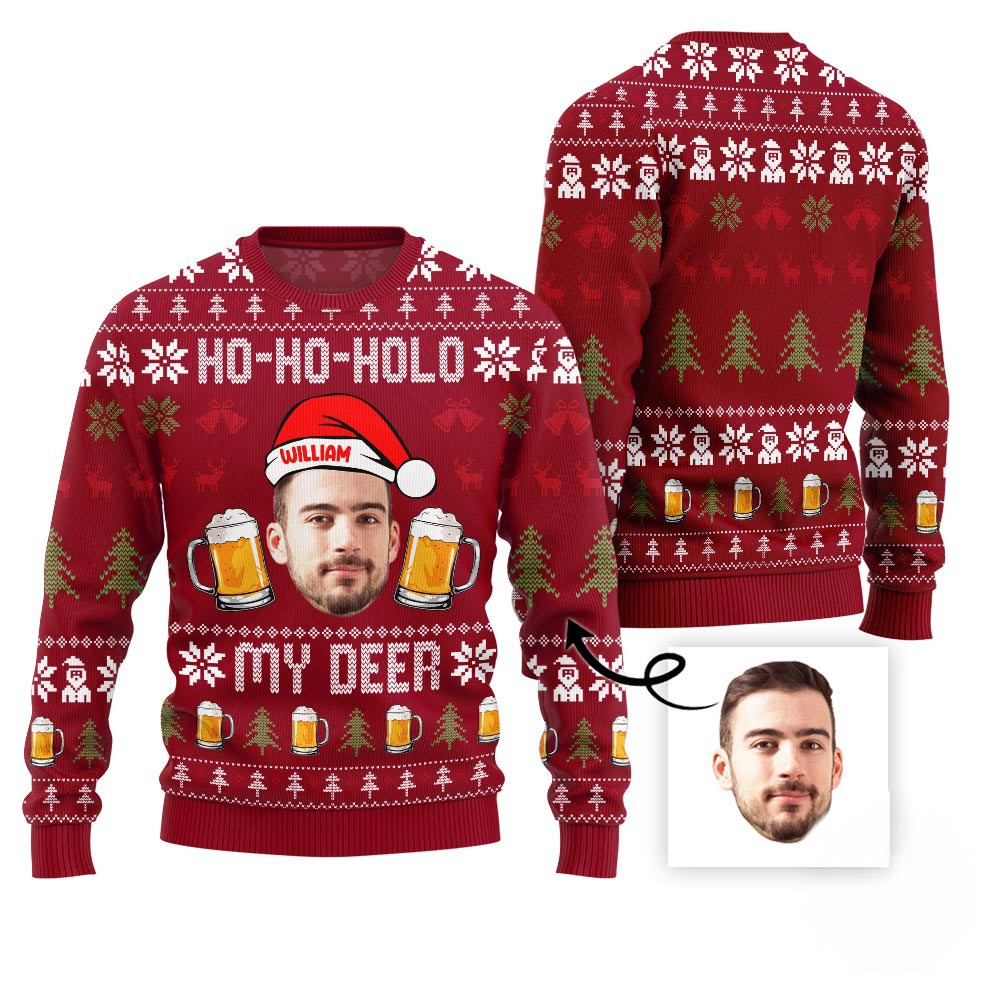Hilarious Custom Face Ugly Christmas Sweater For Beer Lovers Nice Christmas Sweaters For Men