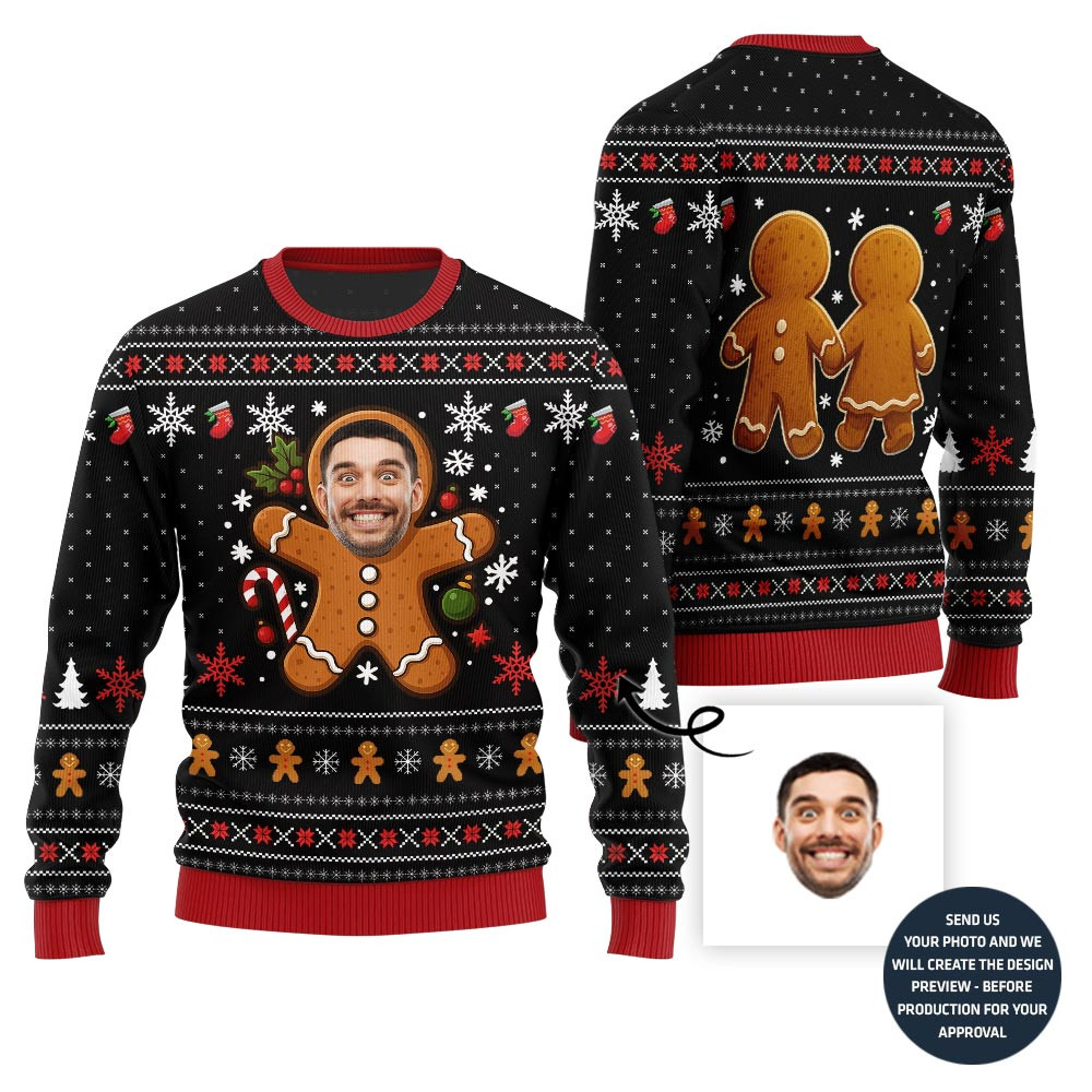Hilarious Gingerbread Faceoff Ugly Christmas Sweater Unique Holiday Sweater Gift Idea for Loved Ones