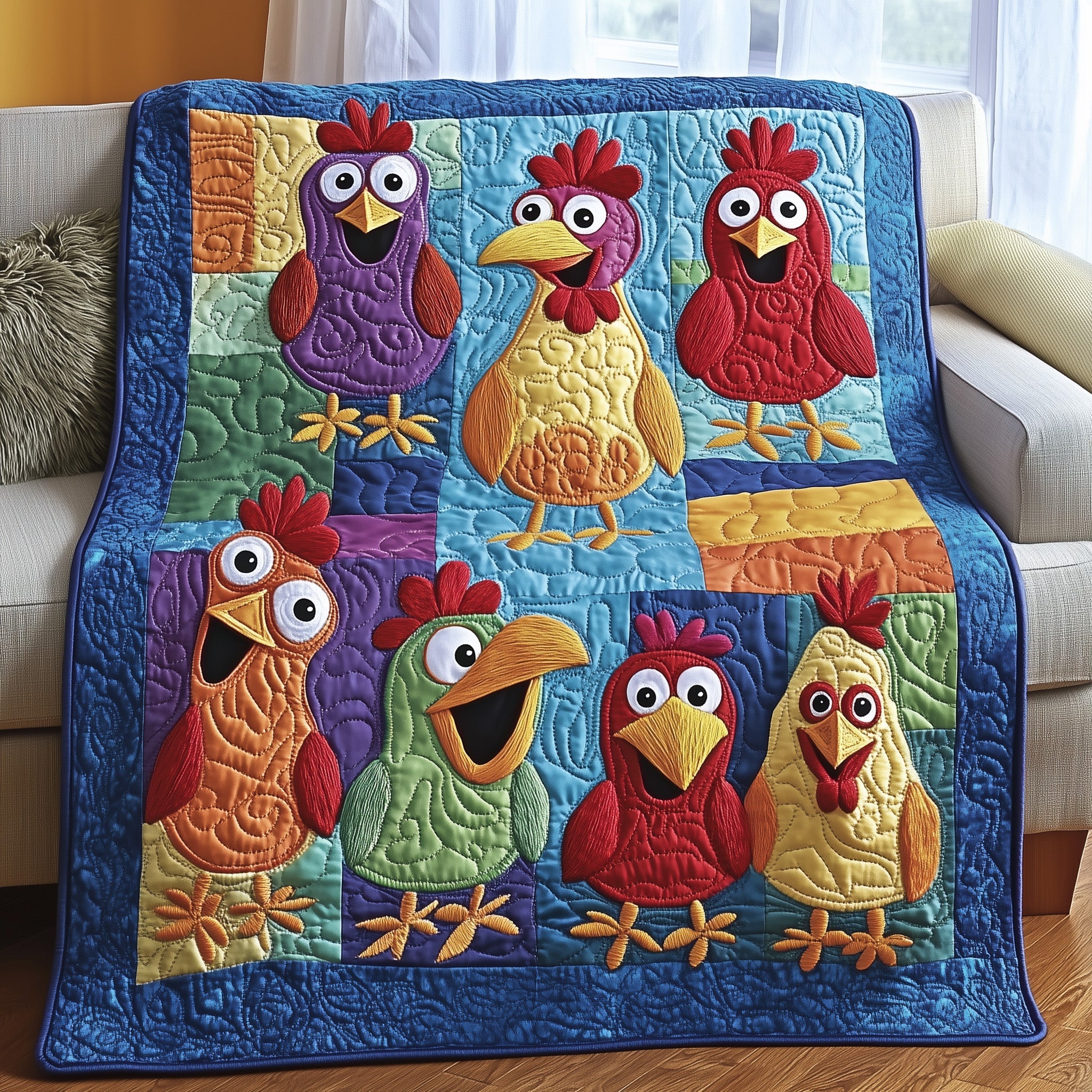Hilarious Hen House Quilted Blanket Cute Bed BlanketChicken Themed Gifts