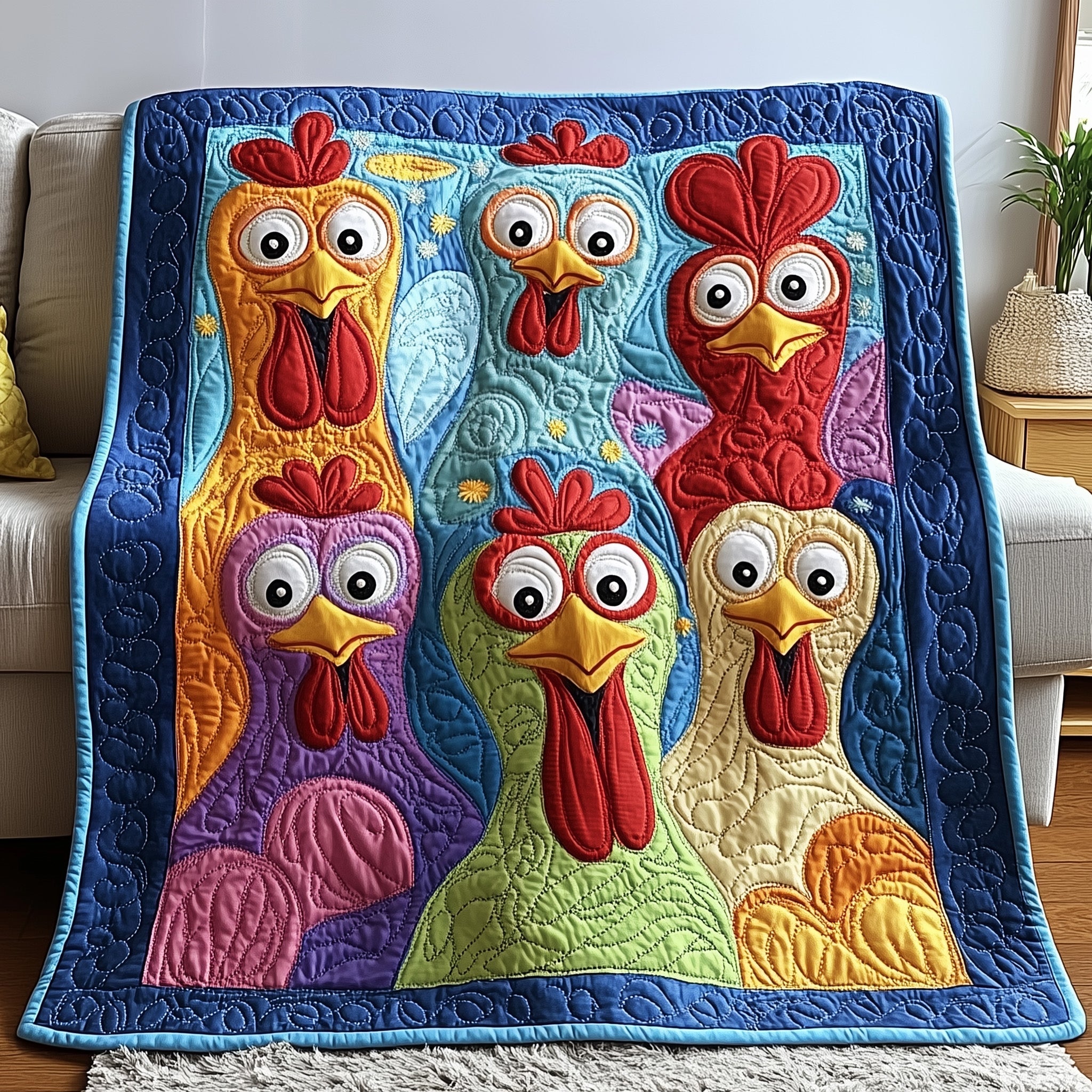 Hilarious Hen House Quilted Blanket Cute Bed BlanketGifts For People With Chickens