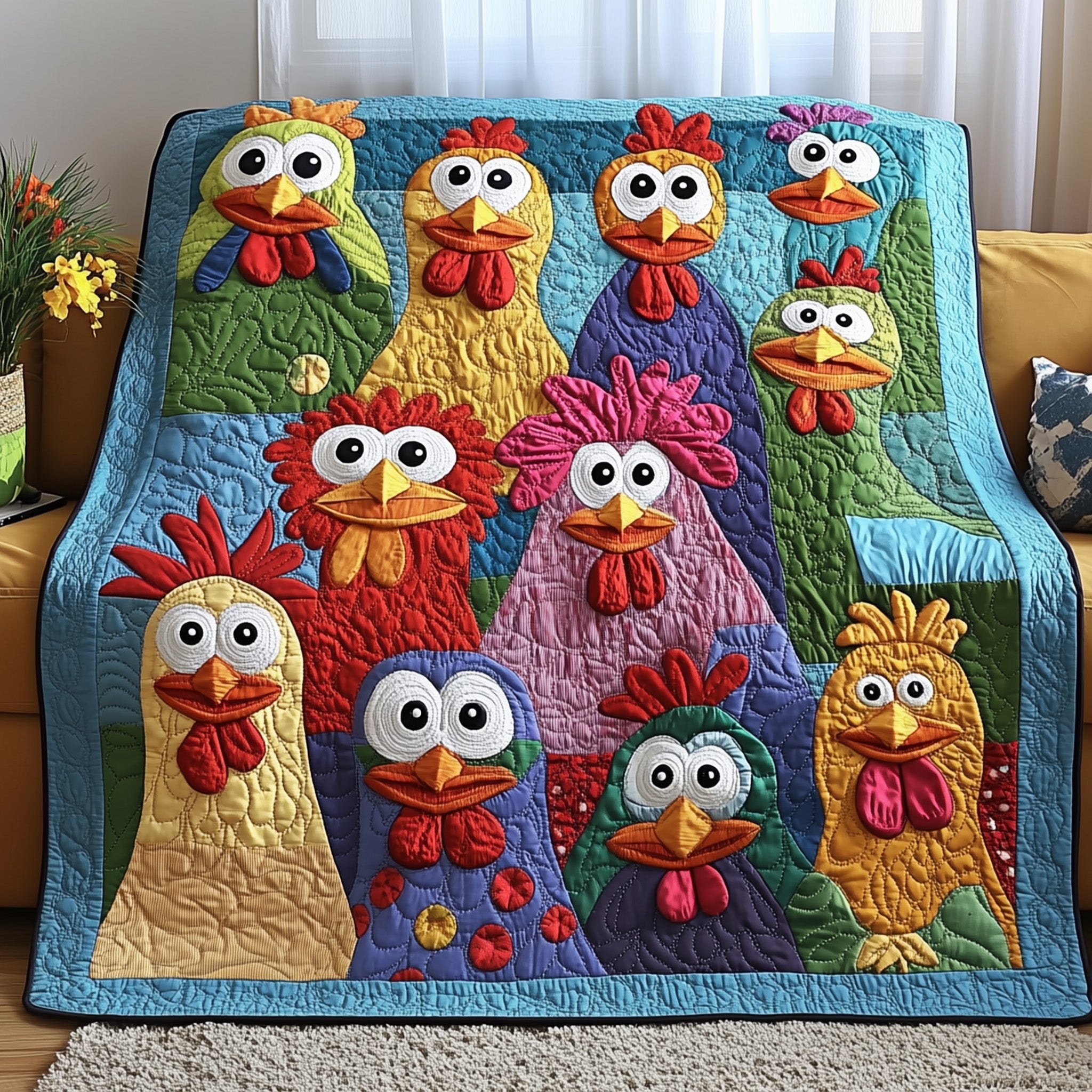 Hilarious Hen House Quilted Blanket Cute Bed BlanketPresents For Chicken Lovers