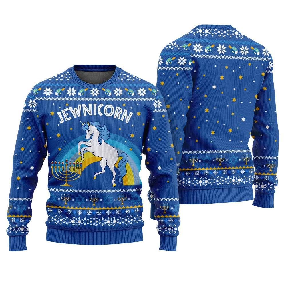 Hilarious Jewnicorn Ugly Jewish Sweater Royal Merry Christmas Sweatshirt for Holiday Fun