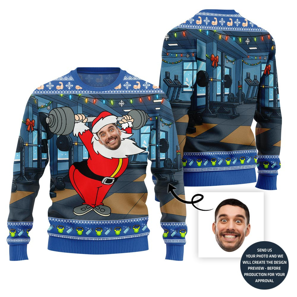 Hilarious Lifting Santa Ugly Sweater Custom Christmas Sweatshirt for Family Matching