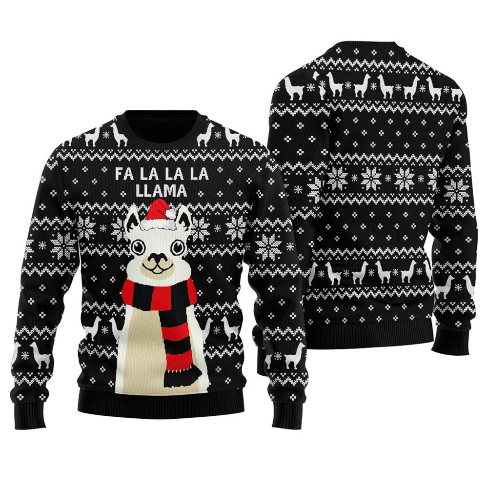 Hilarious Llama Ugly Sweater Black Festive Sweatshirt for Christmas Celebrations