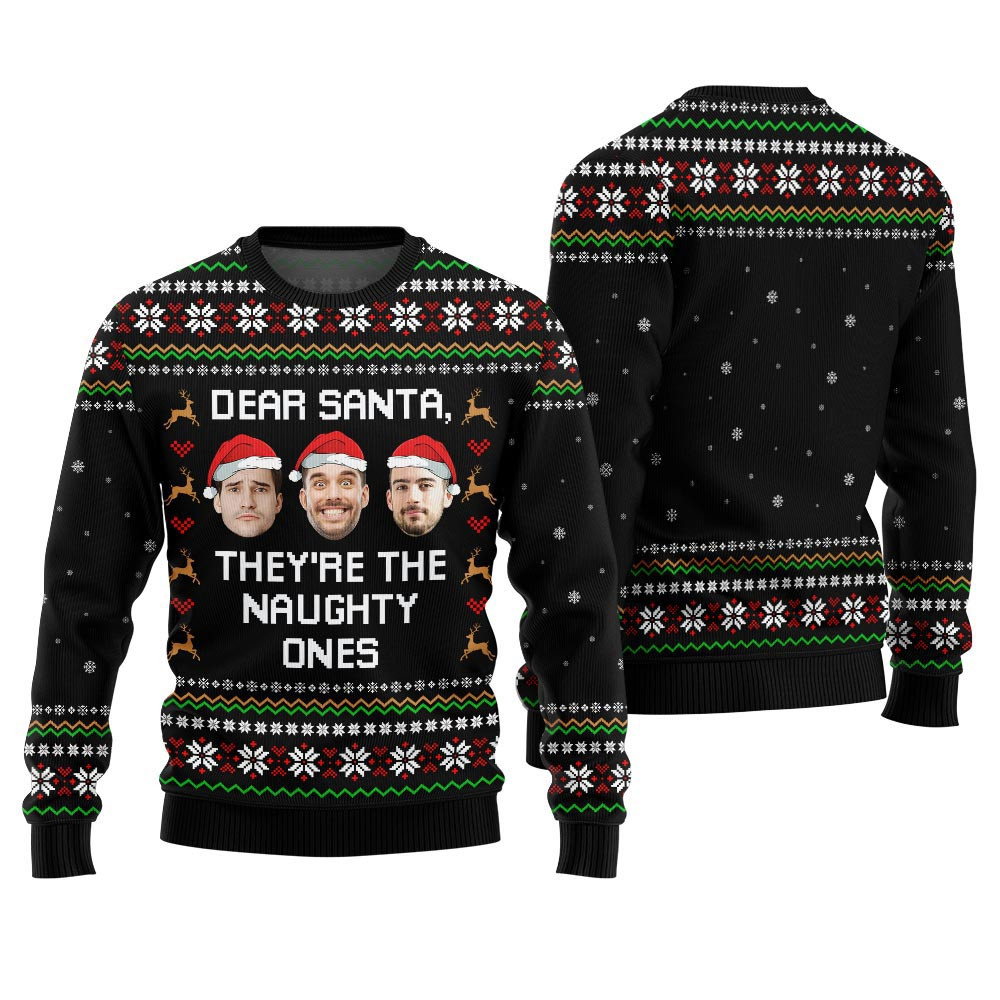 Hilarious Naughty Ones Custom Face Ugly Xmas Sweater Xmas Sweaters For Family
