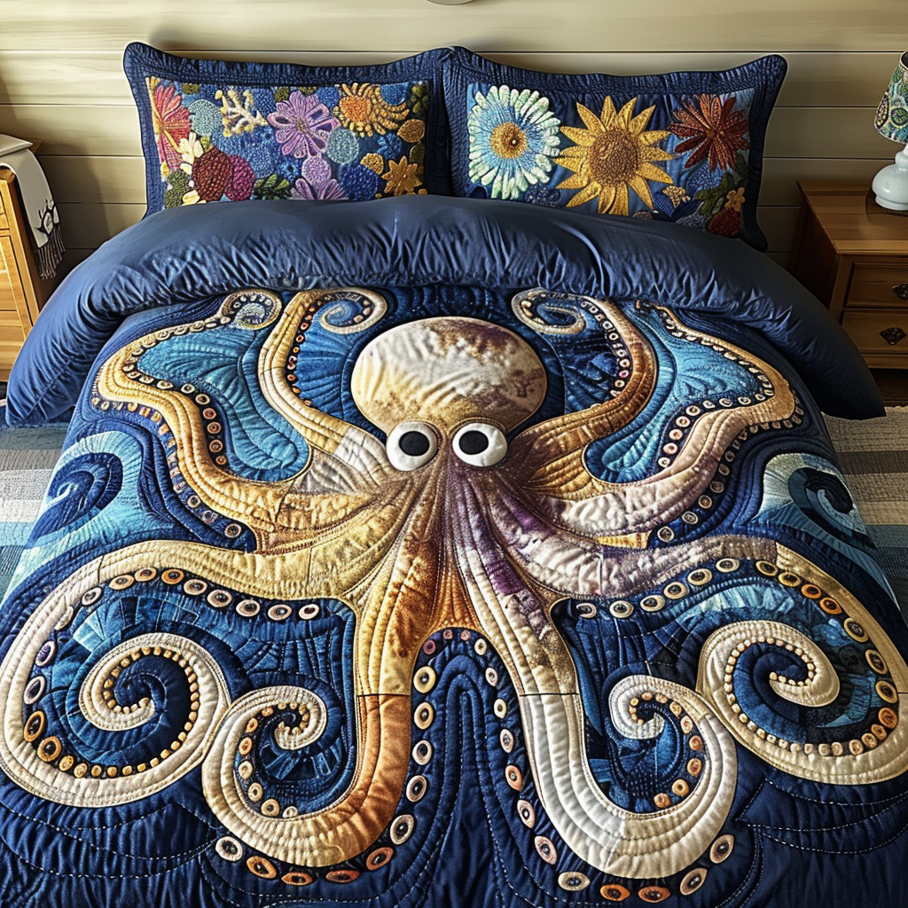 Hilarious Octopus Quilted Bedding Set Bed Decor Ideas Cool Octopus Gifts