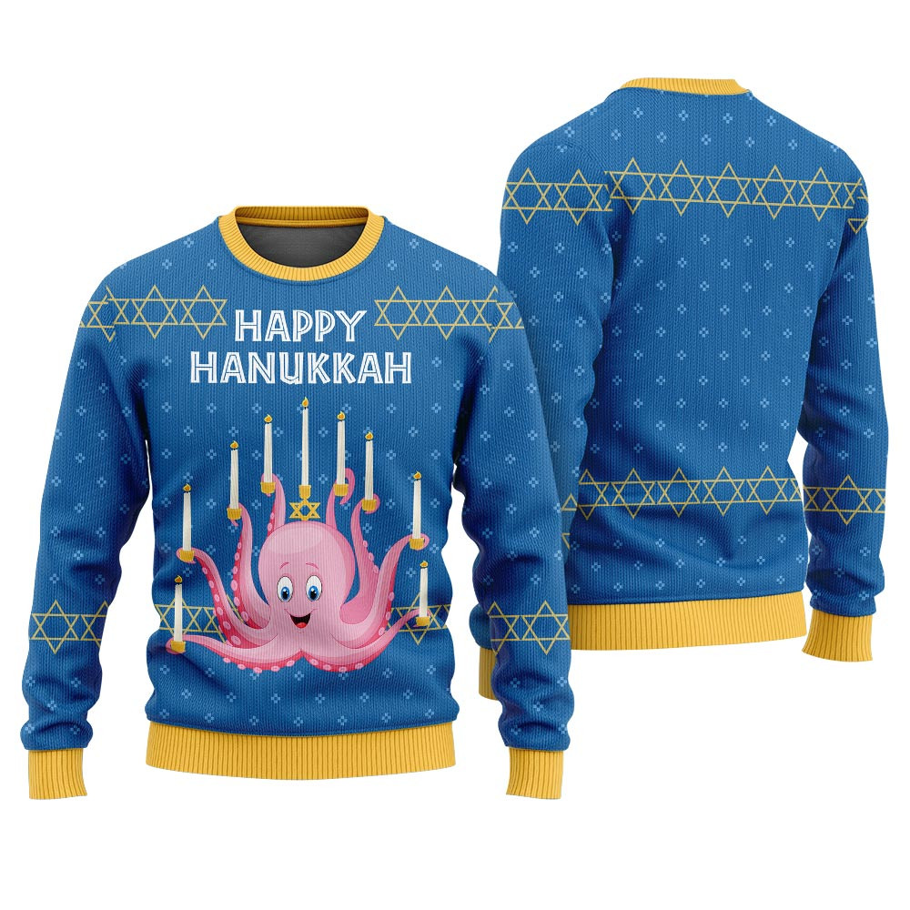 Hilarious Octopus Whoopi Hanukkah Sweater Royal Stylish Winter Sweatshirt for Everyday Wear