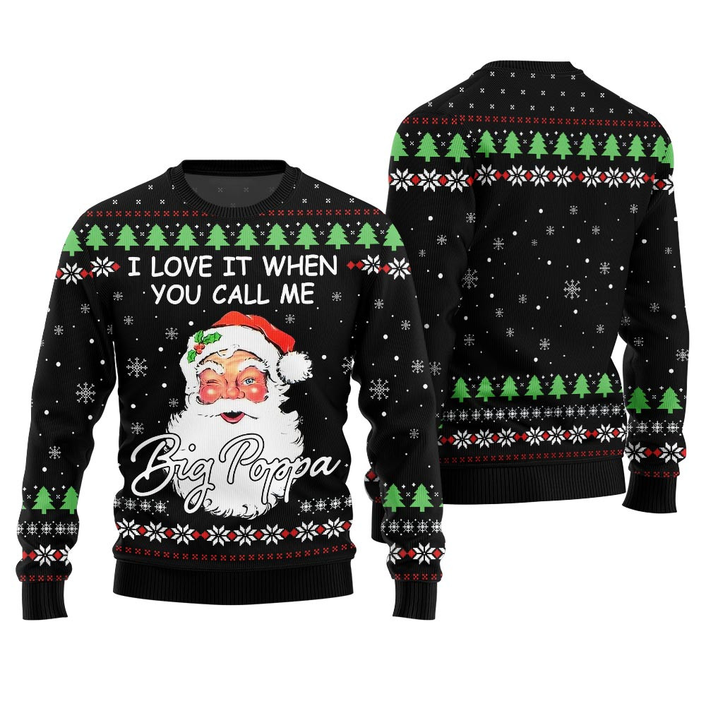 Hilarious Santa Big Poppa Ugly Christmas Sweater Men Cozy Christmas Sweater for Holiday Season