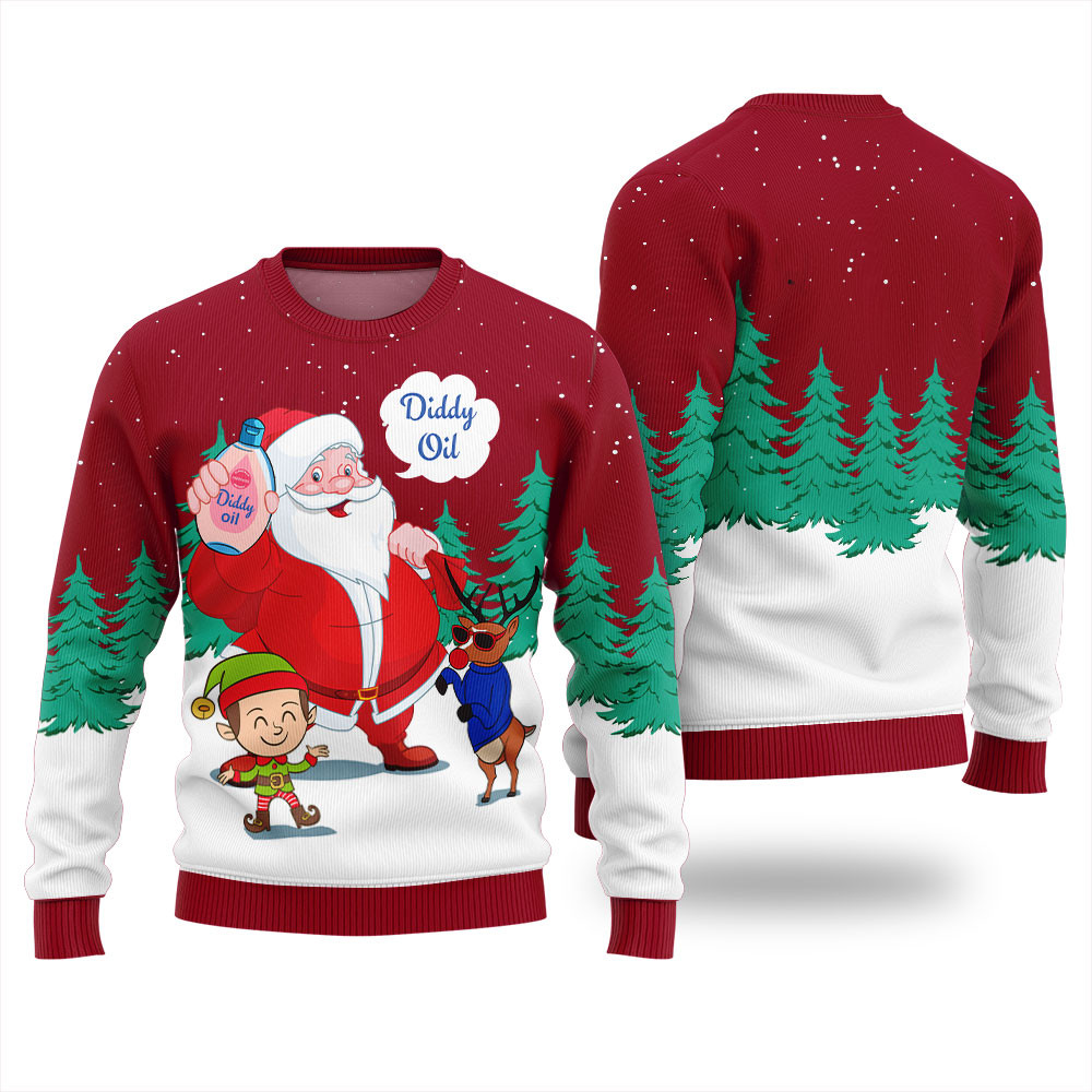 Hilarious Santa Diddy Oil Funny Christmas Sweater For Women Unique Holiday Sweater Gift Idea for Loved Ones