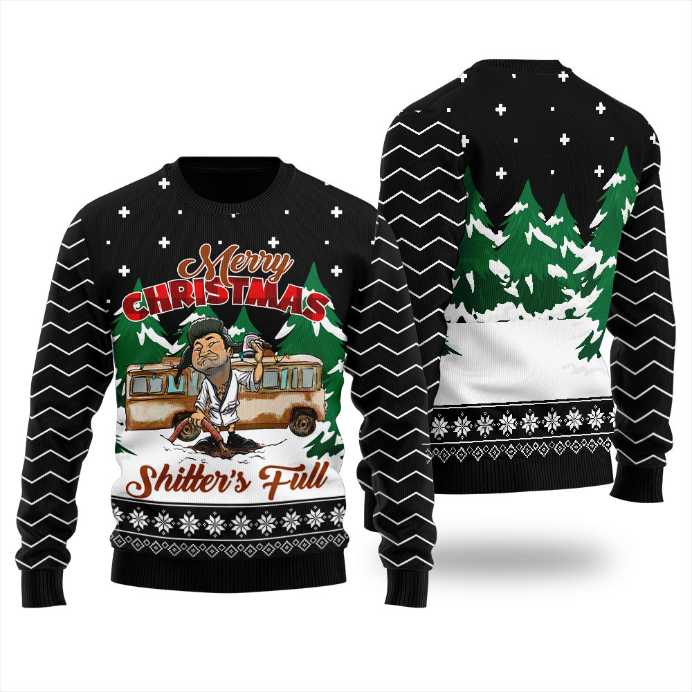 Hilarious Shitters Full Christmas Sweater Black Funny Holiday Sweater for Family Gatherings
