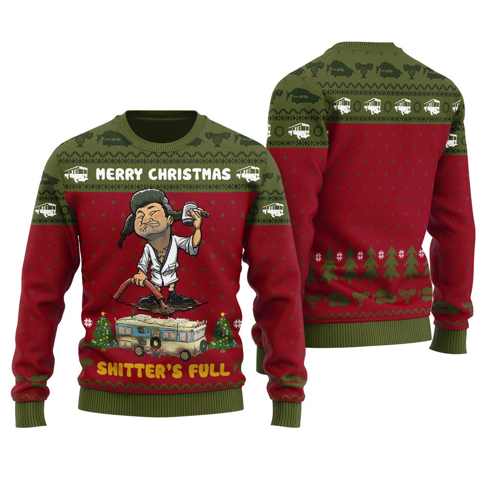 Hilarious Shitters Full Ugly Christmas Sweater Cardinal Red Funny Xmas Sweater for Ugly Sweater Parties
