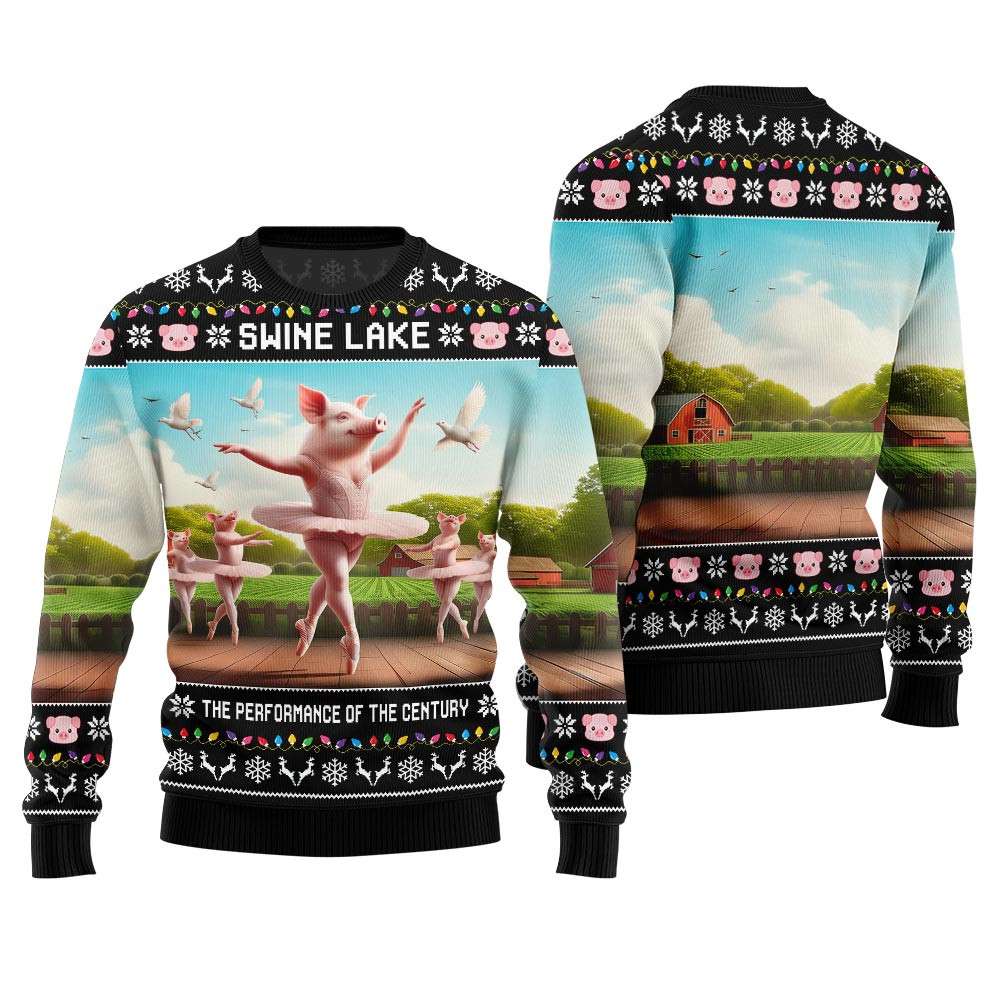 Hilarious Swine Lake Ballet Ugly Christmas Sweater Best Christmas Merch Gift for Family and Friends