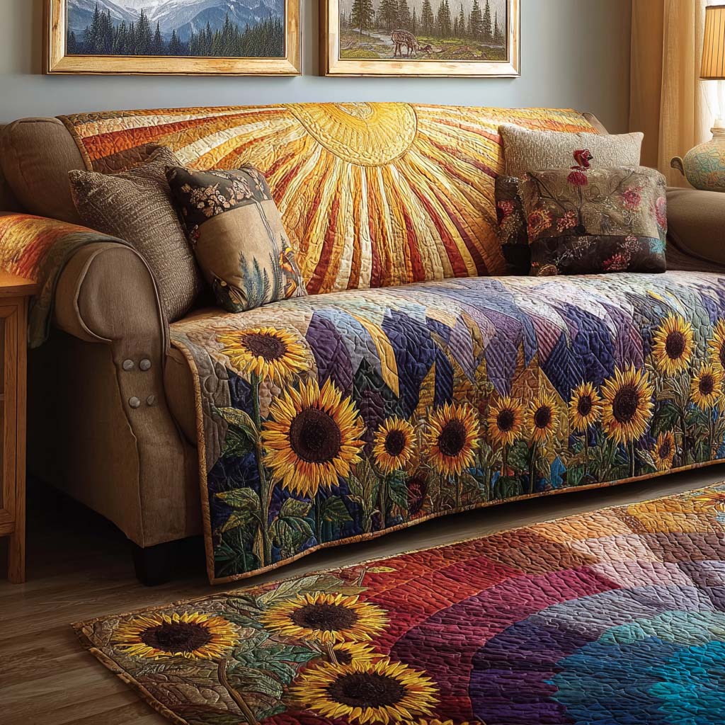 Hills and Flowers Quilted Sofa Cover Living Room Decorations Gift For Coworker