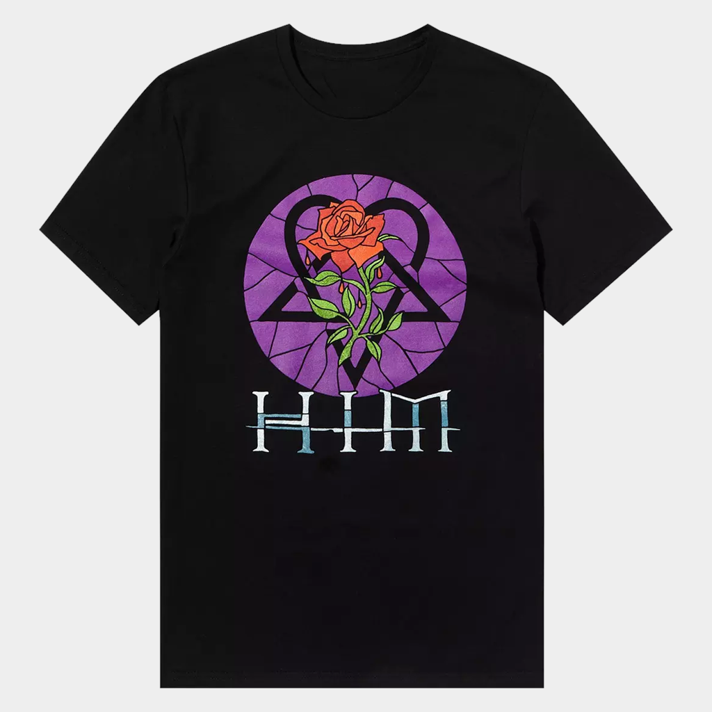 HIM Merch Stained Glass Heartagram T-Shirt Presents For Music Lovers